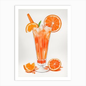 Aperol With Ice And Orange Watercolor Vertical Composition 35 Art Print