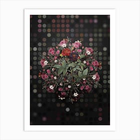 Vintage Van Eeden Rose Flower Wreath on Dot Bokeh Pattern Art Print