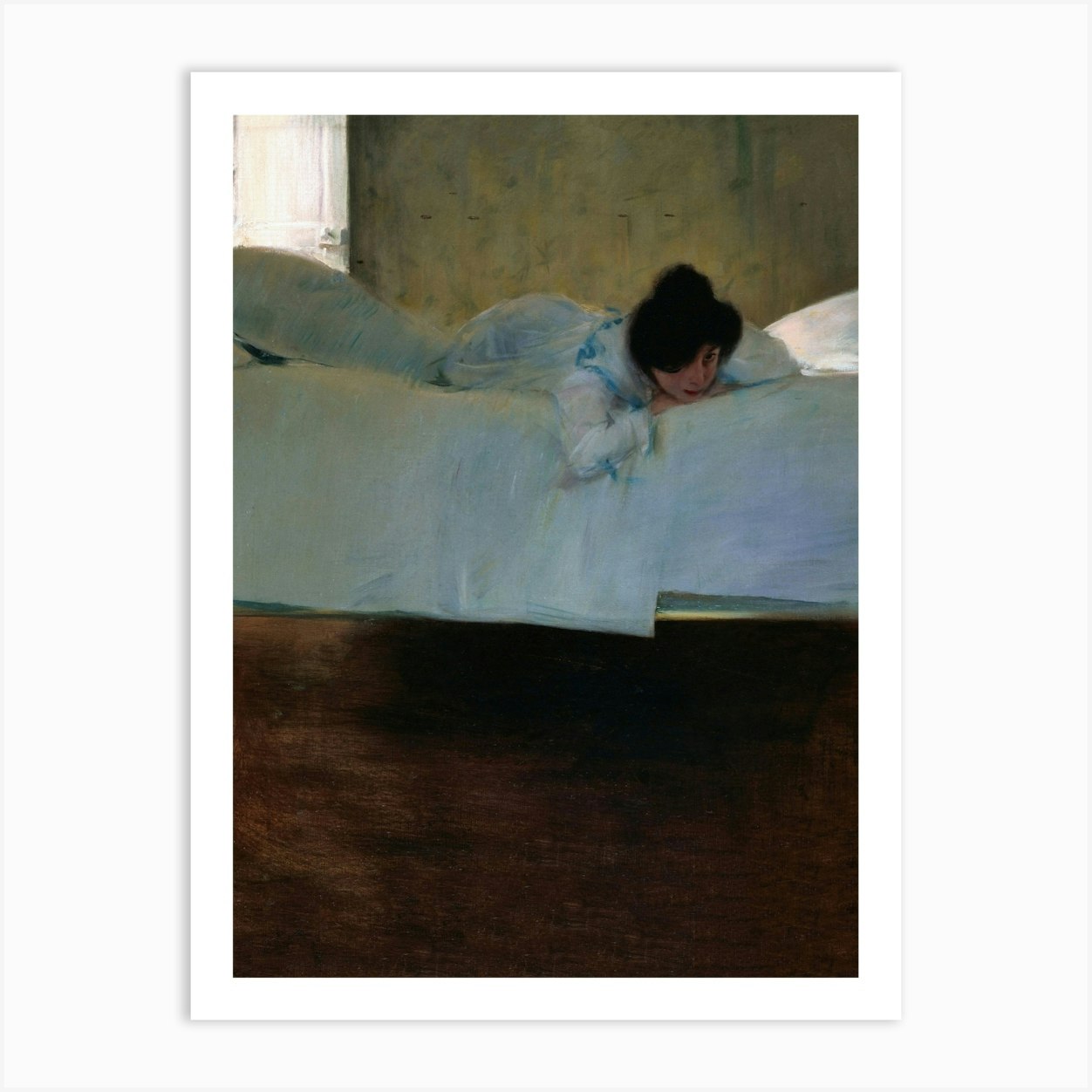Lazy Woman in Bed, Dark and Moody Vintage Art Art Print by Vibrant Vintage