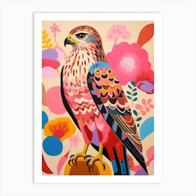 Pink Scandi Red Tailed Hawk 4 Art Print