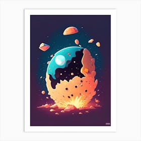 Asteroid Impact Kawaii Kids Space Art Print