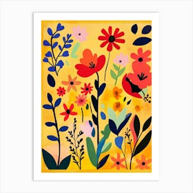 Flowers On A Yellow Background Art Print