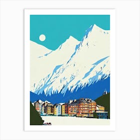 Chamonix 2, France Midcentury Vintage Skiing Poster Art Print