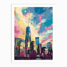 World Trade Center Memorial New York Colourful Silkscreen Illustration 2png Art Print