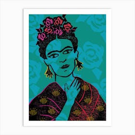 Frida With Roses Art Print