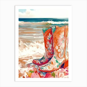 Cowboy Boots On The Beach Art Print