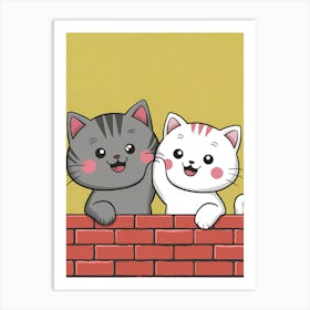 Two Cats On A Brick Wall Art Print