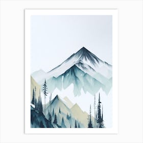 Mountain And Forest In Minimalist Watercolor Vertical Composition 10 Art Print