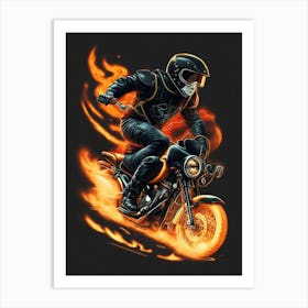 Flames On A Motorcycle Art Print