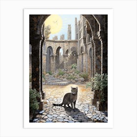 Cat In A Mosaic Monastery Courtyard Art Print