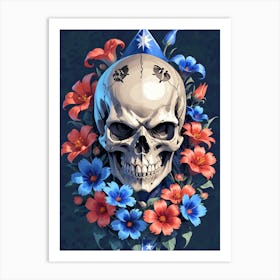 American Flag Floral Face Evil Death Skull (53) Art Print