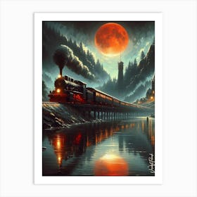 Midnight Train With A Steam Locomotive Art Print