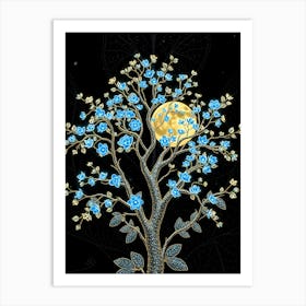 Moon Tree With Blue Flowers Art Print