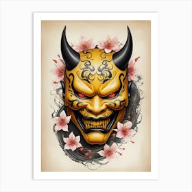 Floral Irezumi The Traditional Japanese Tattoo Hannya Mask (36) Art Print
