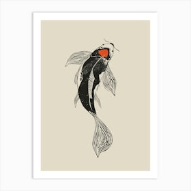 Koi Fish Linocut Style Art Print