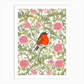 Robin 2 William Morris Style Bird Art Print