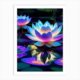 Lotus Flowers In Park Holographic 3 Art Print