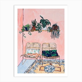 Interior With Napping Ginger Cat On Pink Art Print