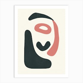 Playful Abstract Face Art Print – Minimalist Modern Illustration with Organic Shapes in Black and Terracotta Art Print