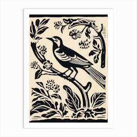 B&W Bird Linocut Magpie 5 Art Print