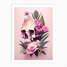 Skull With Geometric Designs 1 Pink Botanical Art Print
