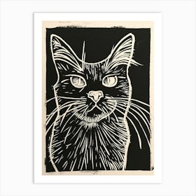 Turkish Angora Cat Linocut Blockprint 3 Art Print