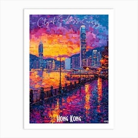 Hong Kong Skyline, abstract cubism vibrant Poster Art Print