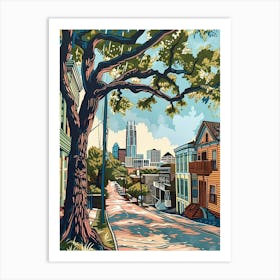 Rainey Street Historic District Austin Texas Colourful Blockprint 1 Art Print