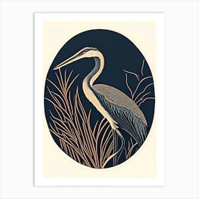 Cocoi Heron Vintage Linocut 1 Art Print