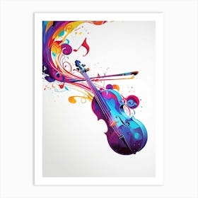 Colorful Violin With Music Notes Art Print