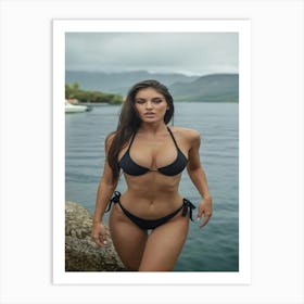 A Photo Of A Beautiful Model In A Black Bikini Art Print