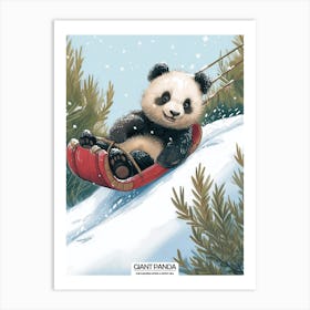 Giant Panda Cub Sledding Down A Snowy Hill Poster 2 Art Print