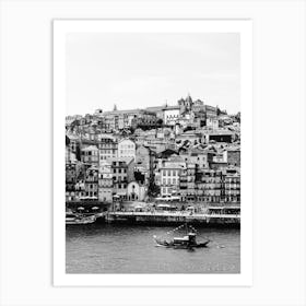 The Tiny Boat And The  City Of Porto Portugal Art Print