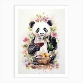 Panda Art Scuba Diving Watercolour 3 Art Print