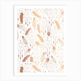 Western Faux Copper Metallic Gradient Dreamcatchers and Feathers Art Print