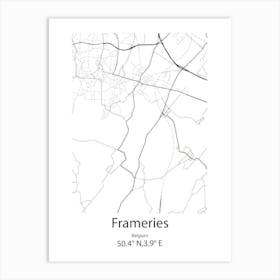 Frameries,Belgium Minimalist Map Art Print