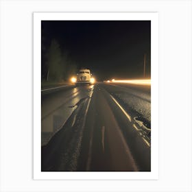 Car Driving On Road At Night Art Print