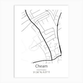 Cheam,United Kingdom Minimalist Map Art Print