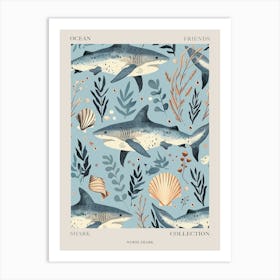 Pastel Blue Nurse Shark Watercolour Seascape Pattern 1 Poster Art Print