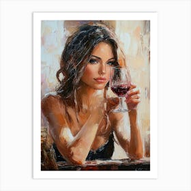 Beautiful Attractive Young Woman Holding A Glass Of Wine 1 Art Print