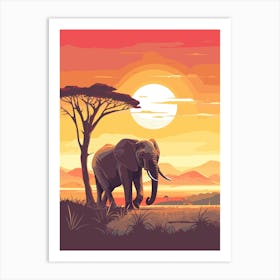 African Elephant At Sunset Art Print