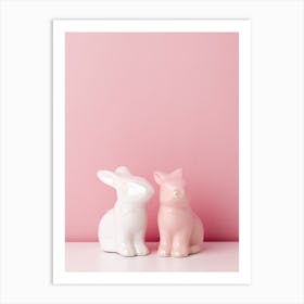 Two Rabbits On A Pink Background Art Print