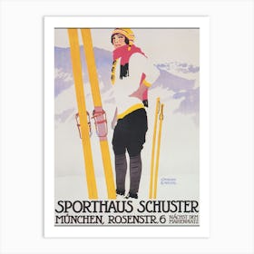 Sporthaus Schuster Germany Vintage Ski Poster Art Print