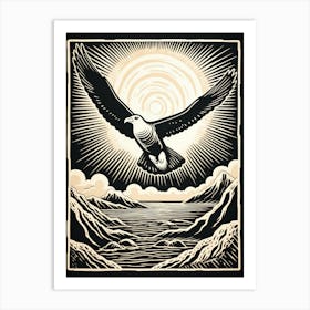 B&W Bird Linocut Albatross 1 Art Print