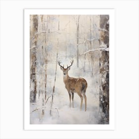 Vintage Winter Animal Painting Deer 4 Art Print