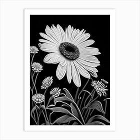 Shasta Daisy Wildflower Linocut 1 Art Print