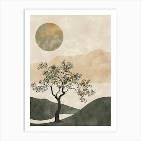 Plum Tree Minimal Japandi Illustration 4 Art Print