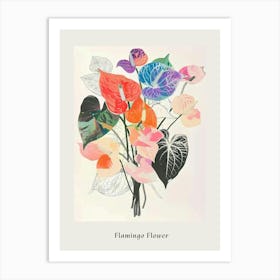 Flamingo Flower 1 Collage Flower Bouquet Poster Art Print