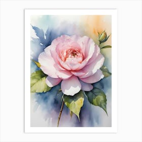 Pink Rose Watercolor Painting Art Print