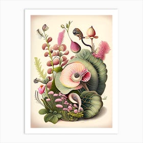 Garden Snail In Flowers Botanical Art Print